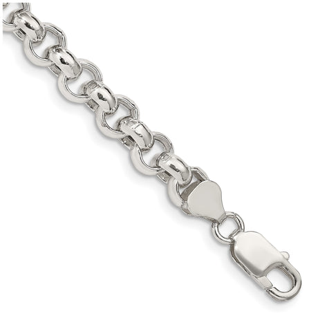 925 White Gold 7.75 mm Polished Chain Bracelet shown for scale