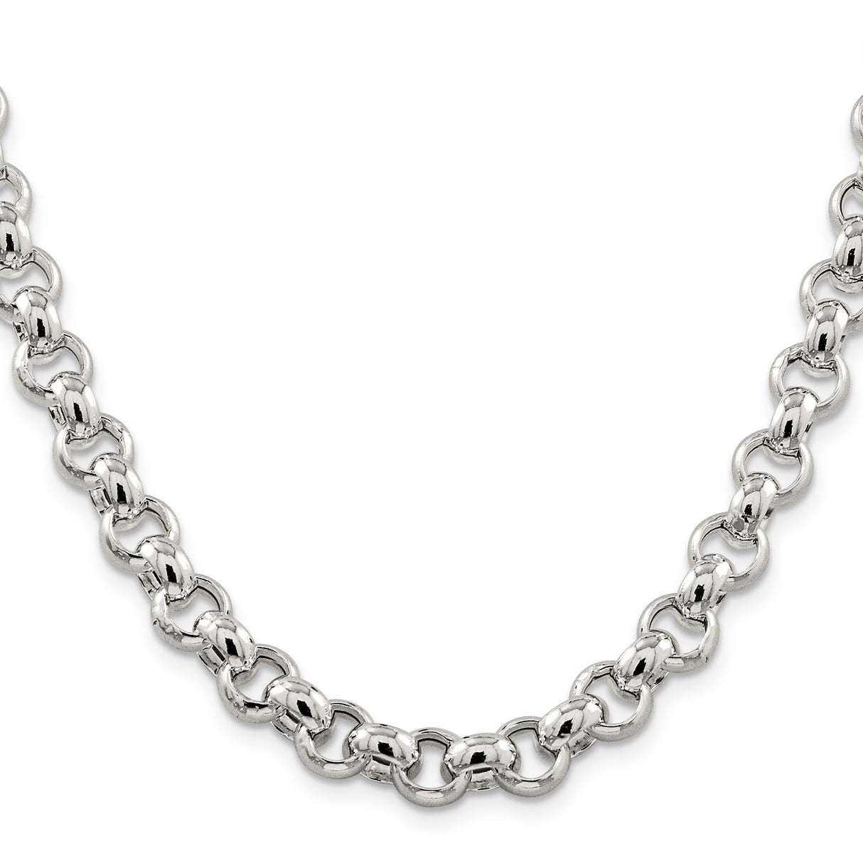 925 White Gold 9.5 mm Polished Chain Necklace