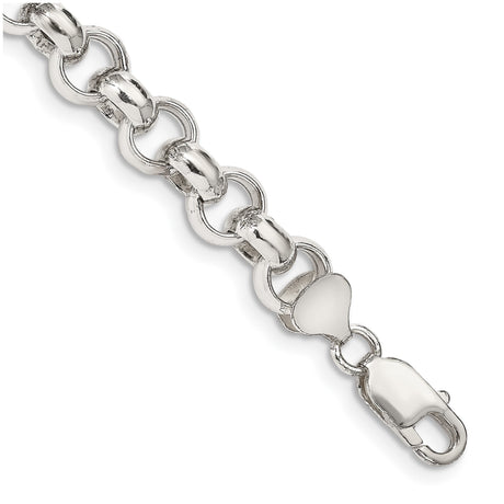 925 White Gold 9.5 mm Polished Chain Bracelet shown for scale