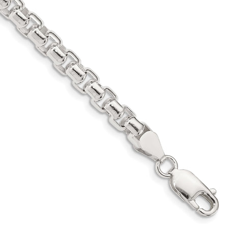 925 White Gold 5.2 mm Box Chain Bracelet, Polished shown for scale