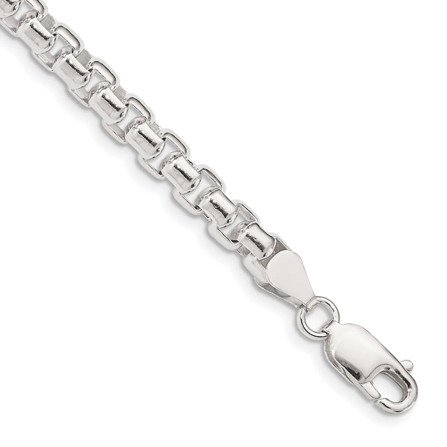 925 White Gold 5.2 mm Box Chain Bracelet, Polished shown for scale