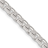 925 White Gold 5.2 mm Box Chain Necklace, Polished detail view