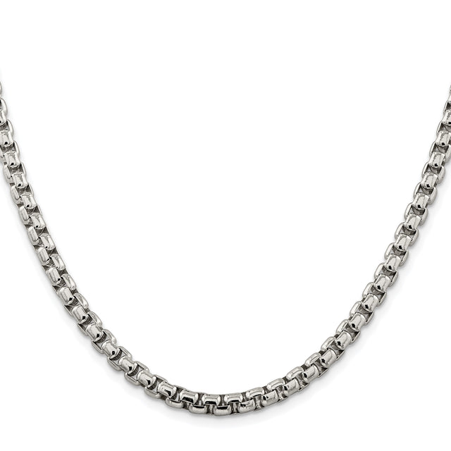 925 White Gold 5.2 mm Box Chain Necklace, Polished