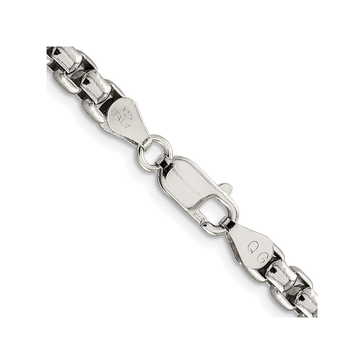 925 White Gold 5.2 mm Box Chain Necklace, Polished alternate angle
