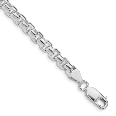 925 White Gold 5.2 mm Box Chain Bracelet, Polished shown for scale