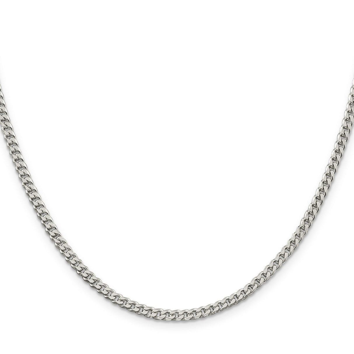 925 White Gold 3.15 mm Curb Chain Necklace, Polished