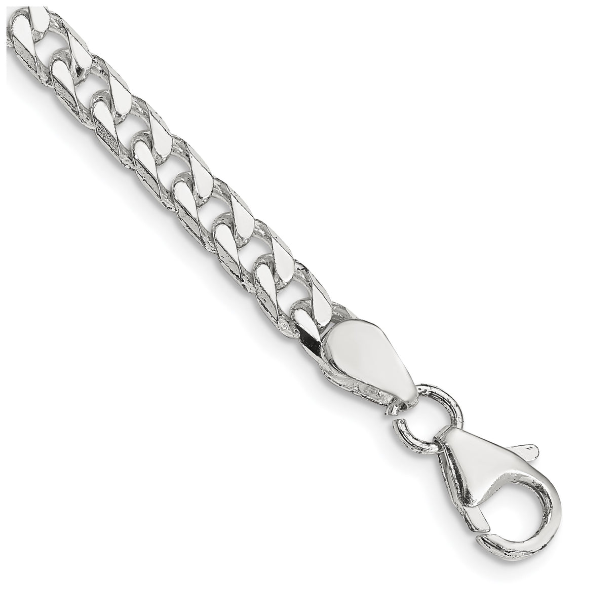 925 White Gold 5 mm Curb Chain Bracelet, Polished shown for scale