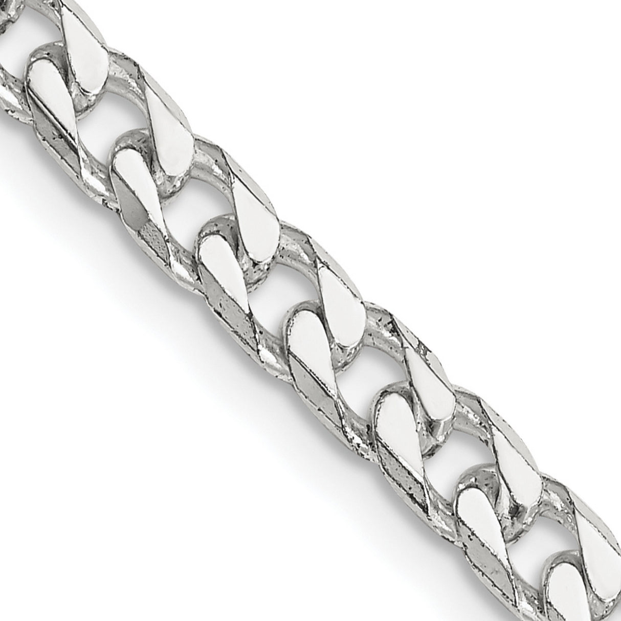 925 White Gold 5 mm Curb Chain Necklace, Polished detail view