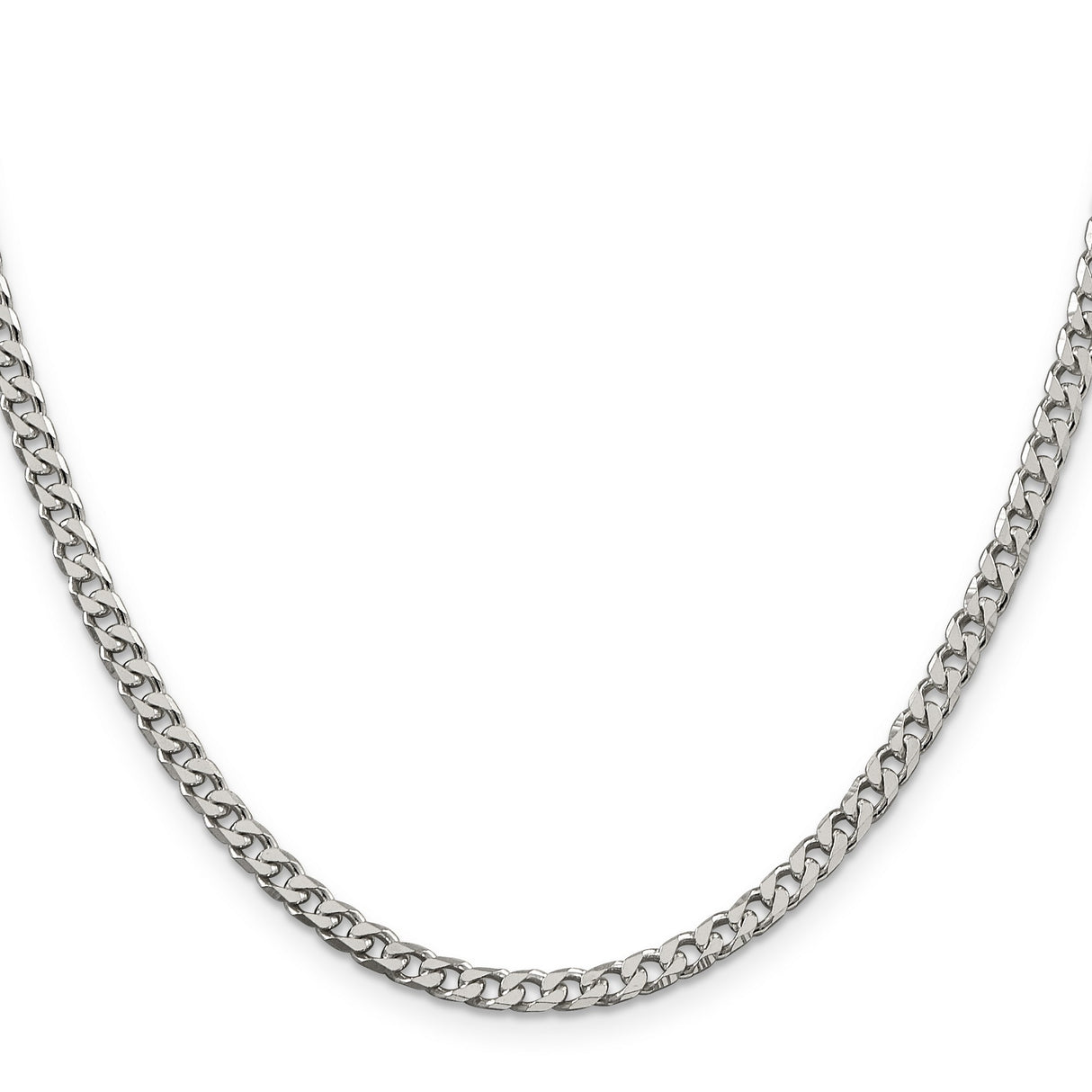 925 White Gold 3.5 mm Curb Chain Necklace, Polished