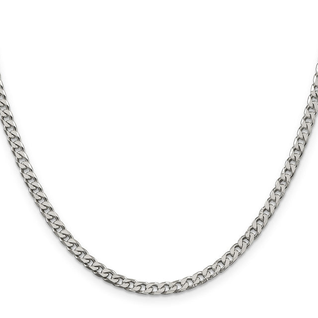 925 White Gold 3.5 mm Curb Chain Necklace, Polished