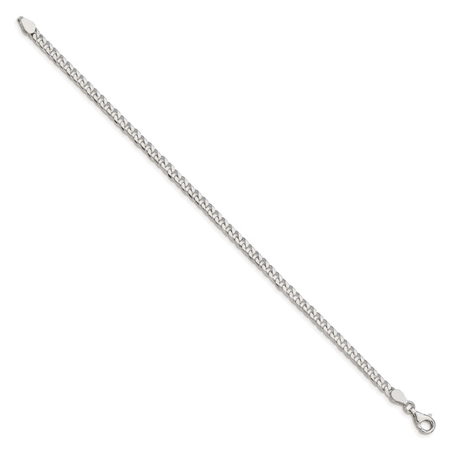 925 White Gold 3.5 mm Curb Chain Bracelet, Polished