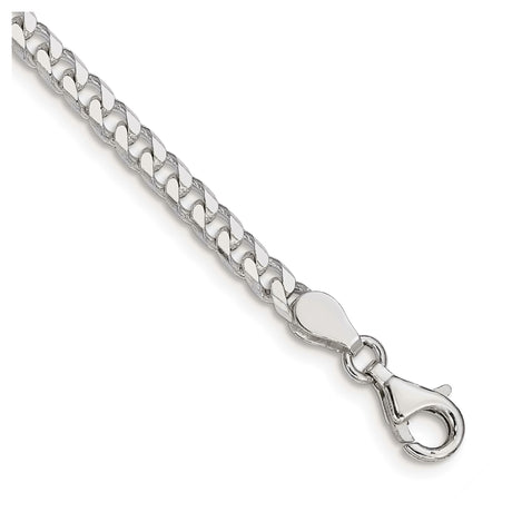 925 White Gold 3.5 mm Curb Chain Bracelet, Polished shown for scale