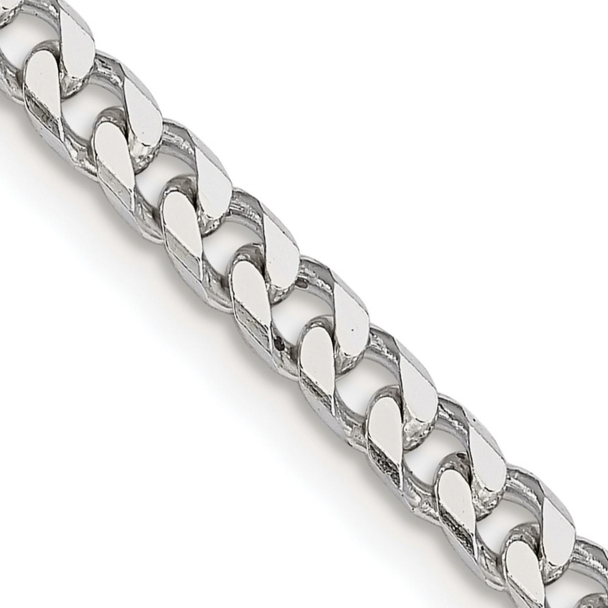 925 White Gold 3.5 mm Curb Chain Necklace, Polished detail view