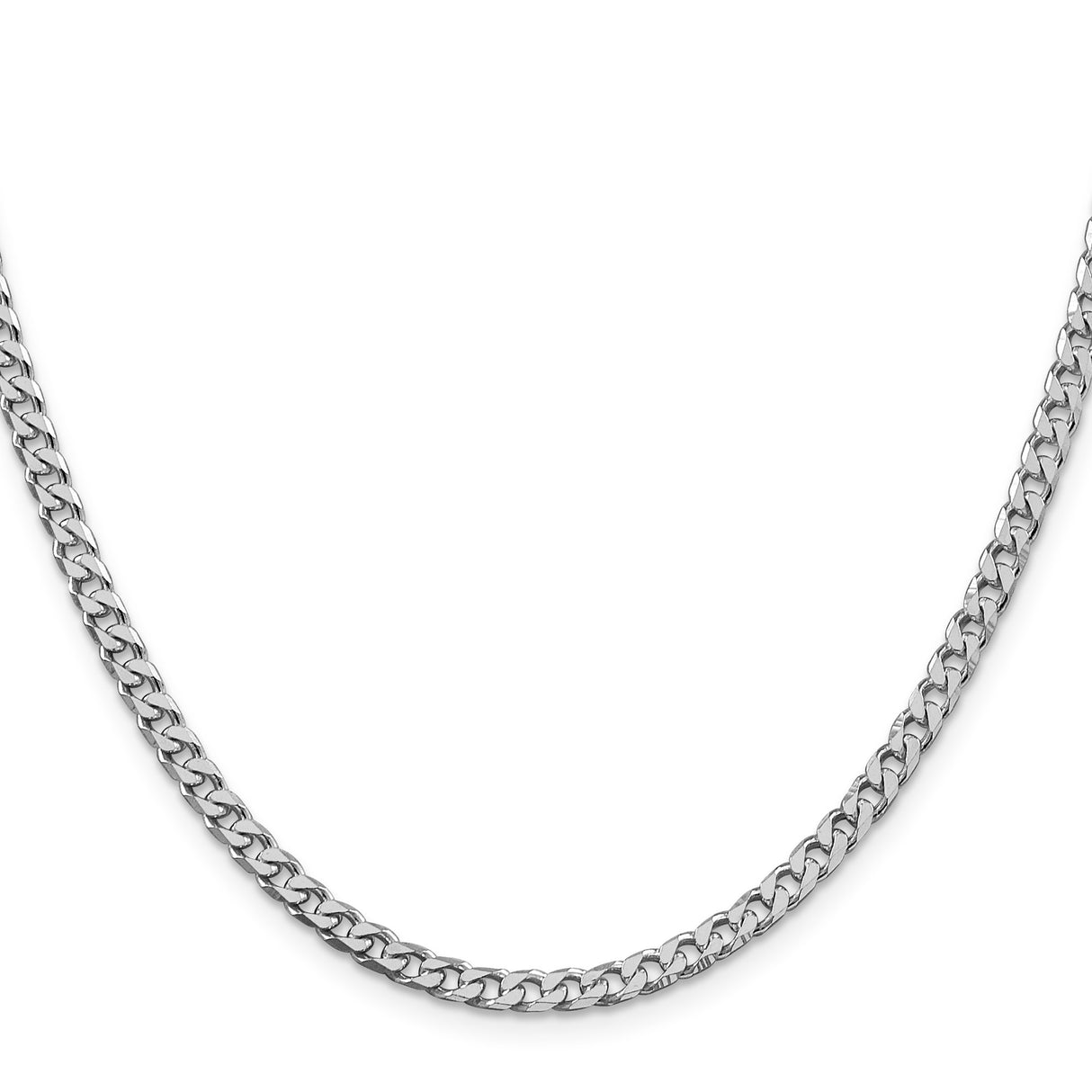 925 White Gold 3.5 mm Curb Chain Necklace, Polished