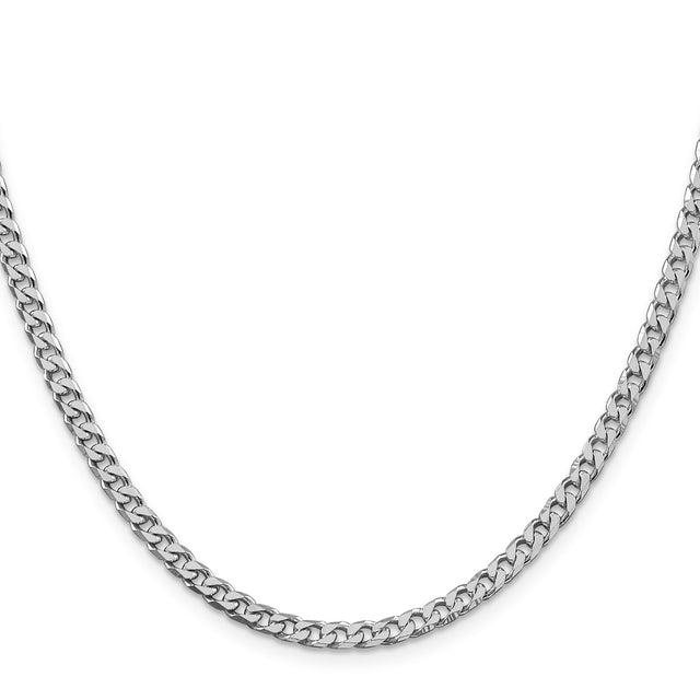 925 White Gold 3.5 mm Curb Chain Necklace, Polished