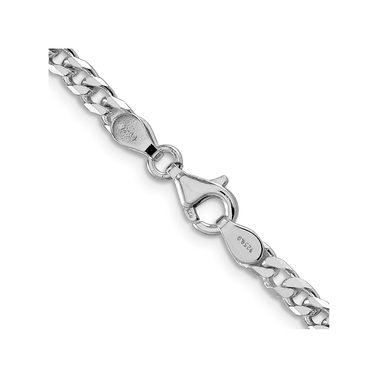 925 White Gold 3.5 mm Curb Chain Necklace, Polished alternate angle