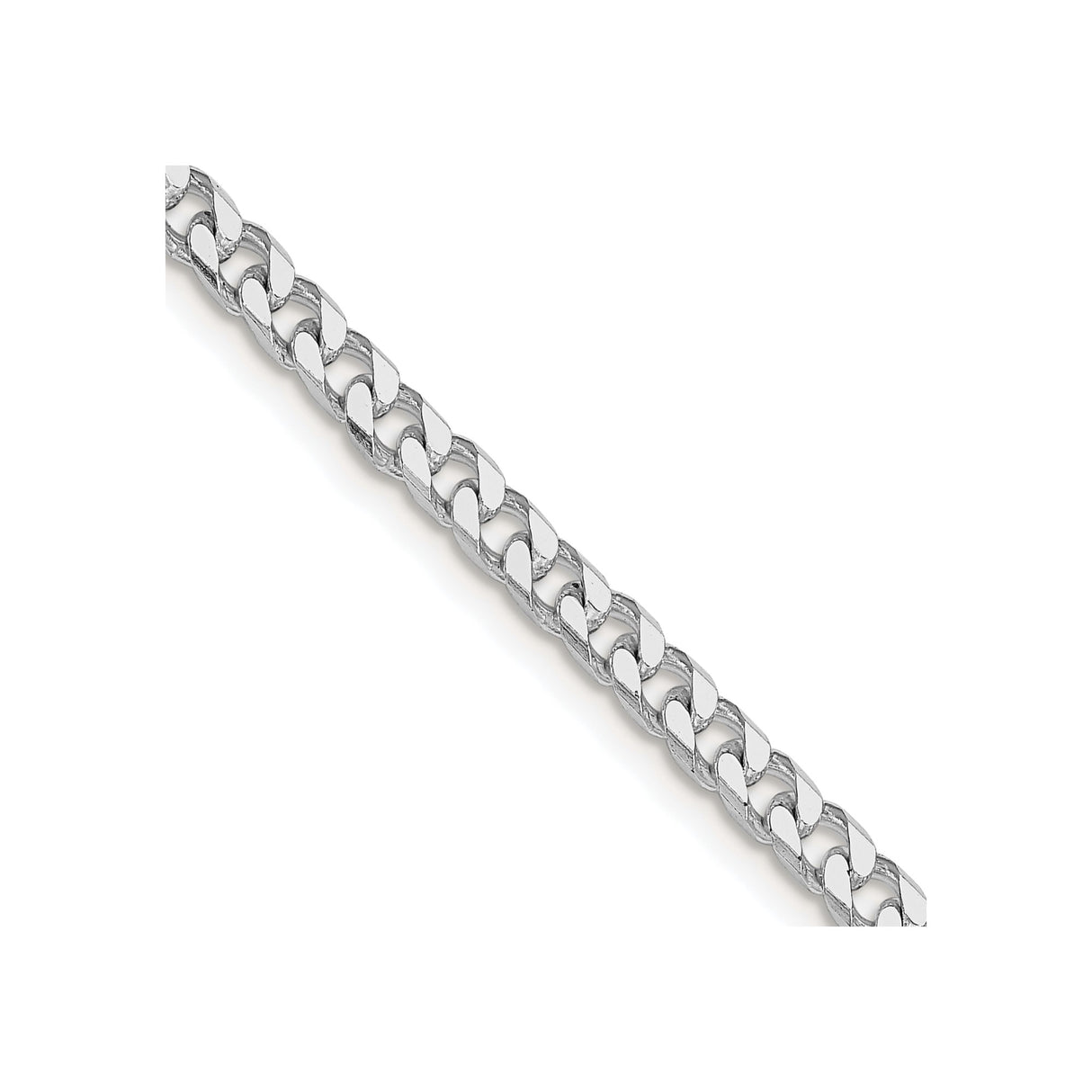 925 White Gold 3.5 mm Curb Chain Necklace, Polished detail view