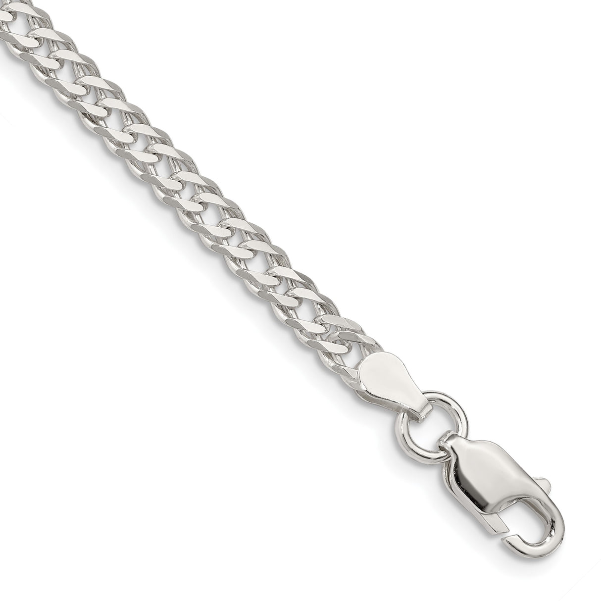 925 White Gold 4.25 mm Curb Chain Bracelet, Polished shown for scale