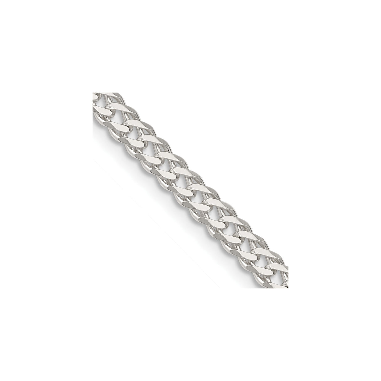 925 White Gold 4.25 mm Curb Chain Necklace, Polished detail view