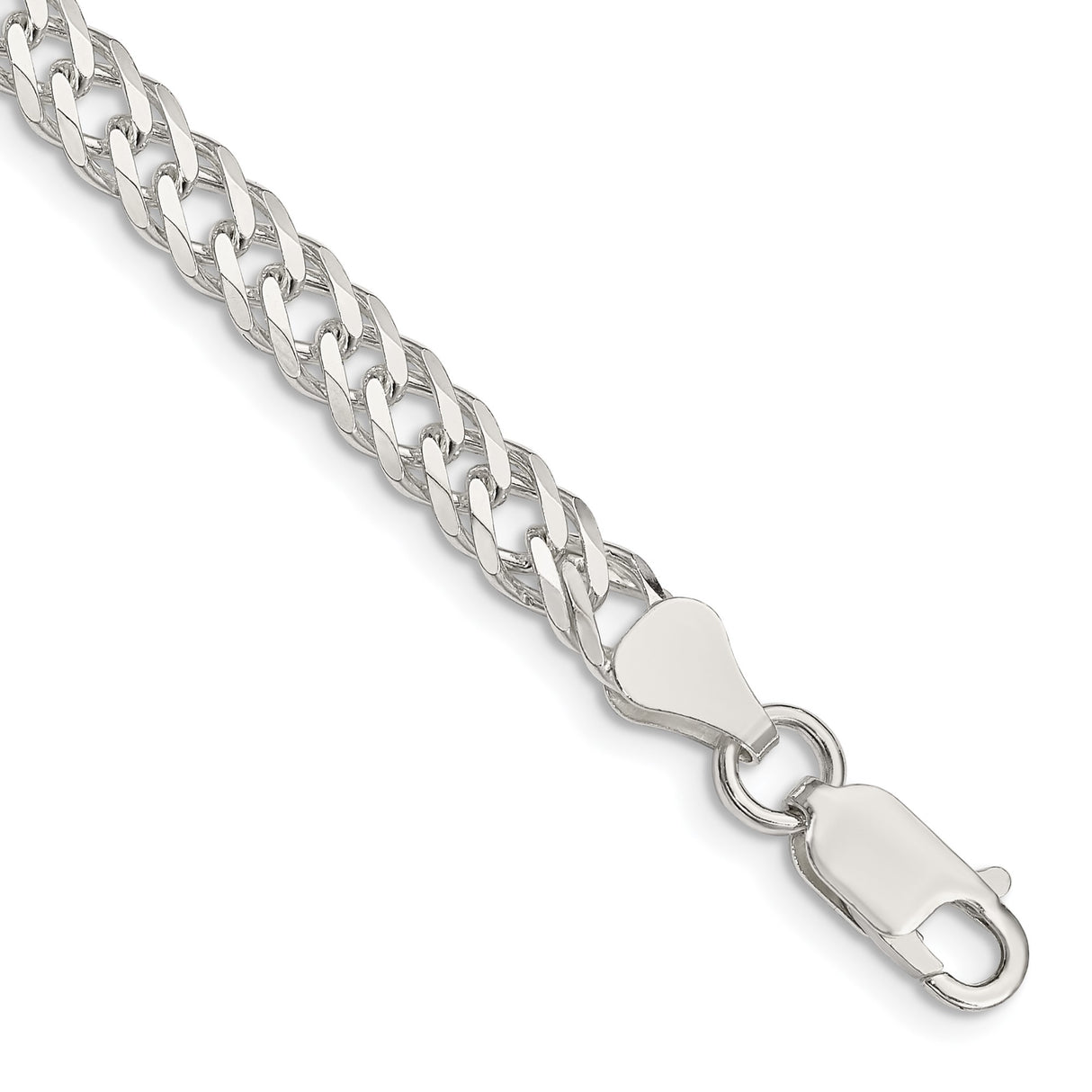 925 White Gold 5.65 mm Curb Chain Bracelet, Polished shown for scale