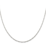 925 White Gold 2 mm Polished Chain Necklace, Solid