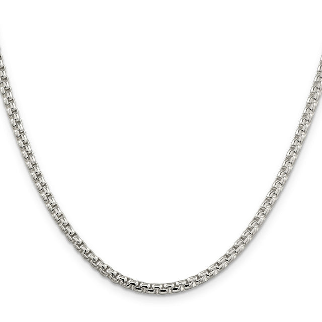 925 White Gold 3.6 mm Box Chain Necklace, Polished