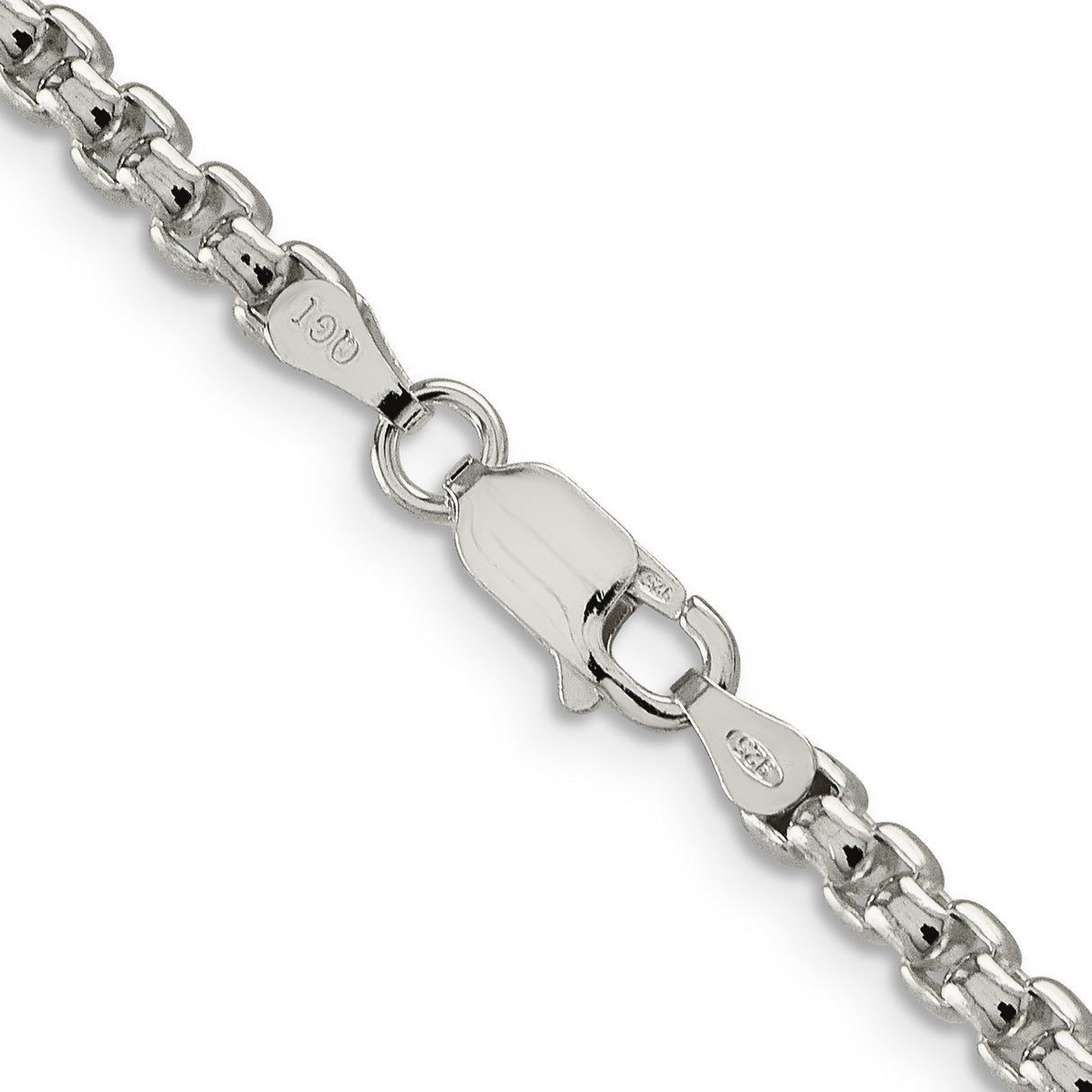 925 White Gold 3.6 mm Box Chain Necklace, Polished alternate angle
