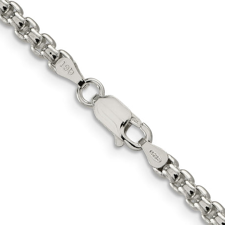 925 White Gold 3.6 mm Box Chain Necklace, Polished alternate angle