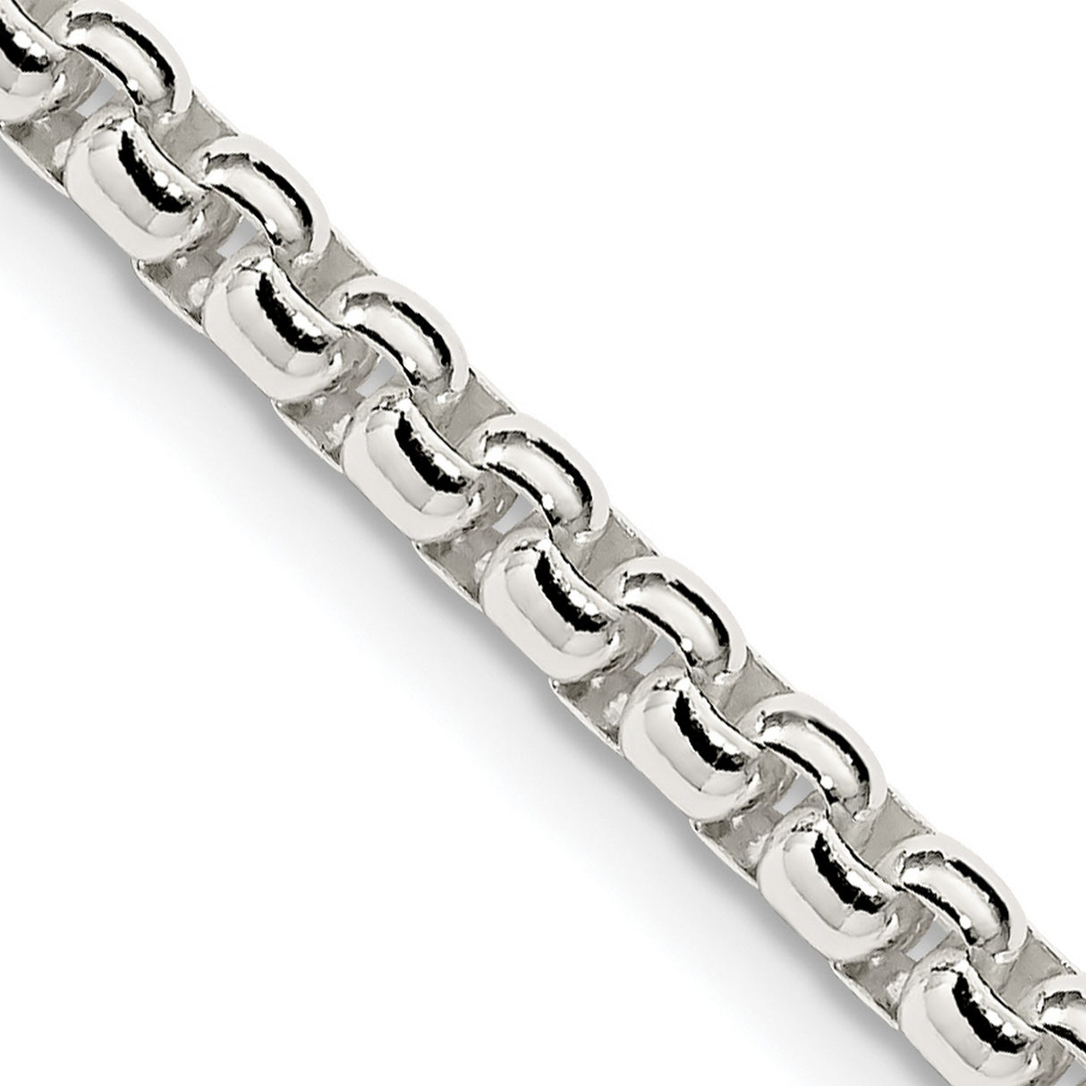 925 White Gold 3.6 mm Box Chain Necklace, Polished detail view
