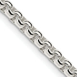 925 White Gold 3.6 mm Box Chain Necklace, Polished detail view