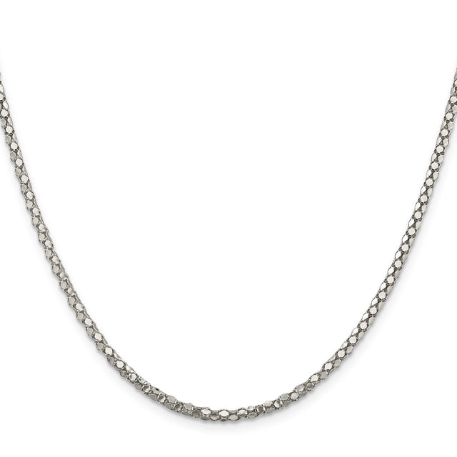 925 White Gold 2.5 mm Polished Chain Necklace, Solid