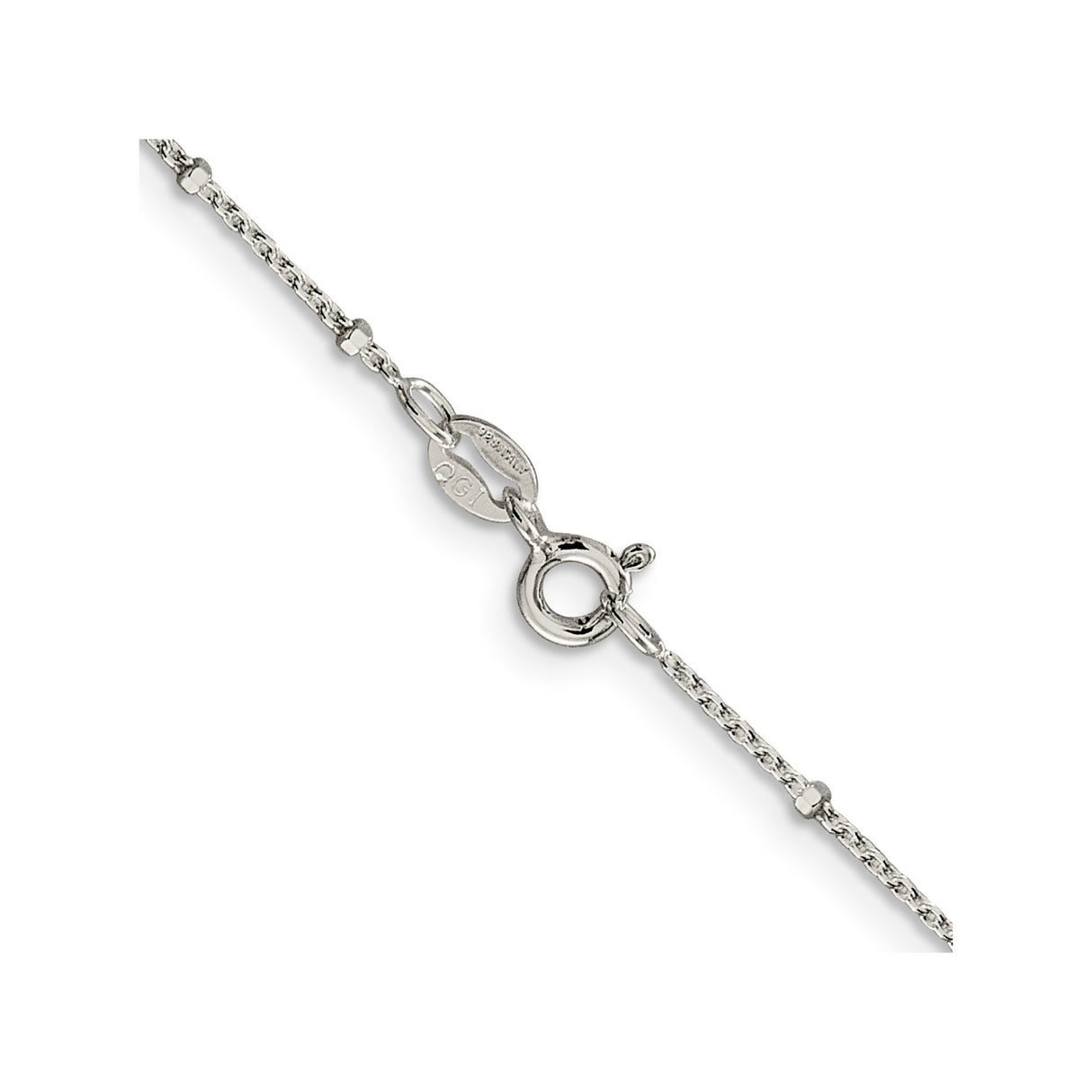925 White Gold 1.25 mm Polished Chain Necklace, Solid alternate angle