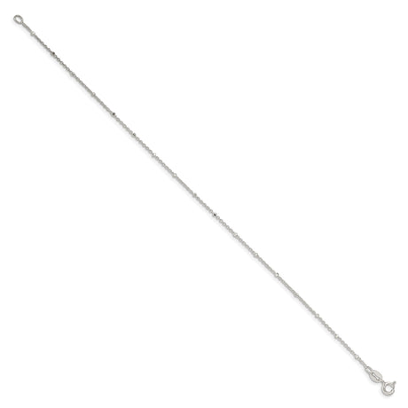 925 White Gold 1.25 mm Polished Chain Anklet, Solid