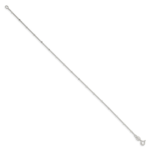 925 White Gold 1.25 mm Polished Chain Anklet, Solid