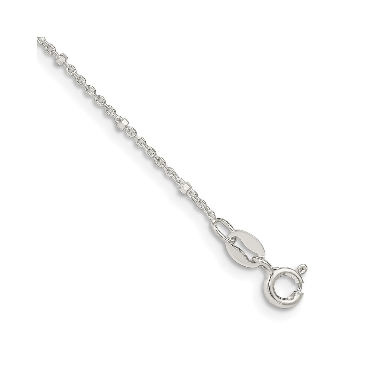 925 White Gold 1.25 mm Polished Chain Anklet, Solid shown for scale