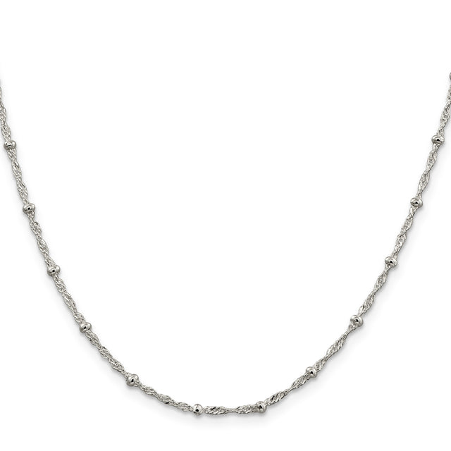 925 White Gold 2.5 mm Singapore Chain Necklace, Polished
