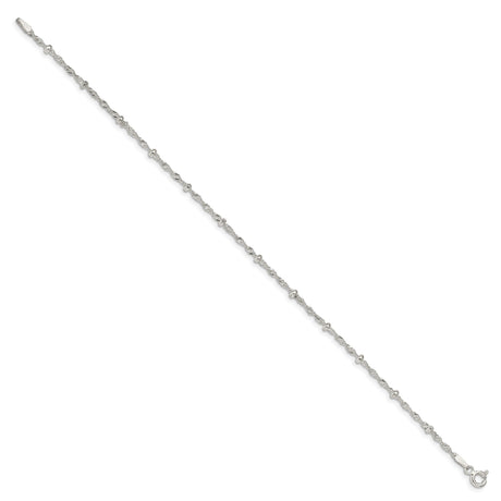 925 White Gold 2.5 mm Singapore Chain Anklet, Polished