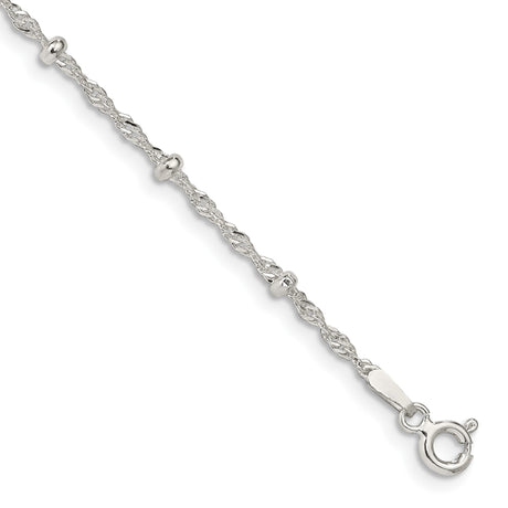 925 White Gold 2.5 mm Singapore Chain Bracelet, Polished shown for scale