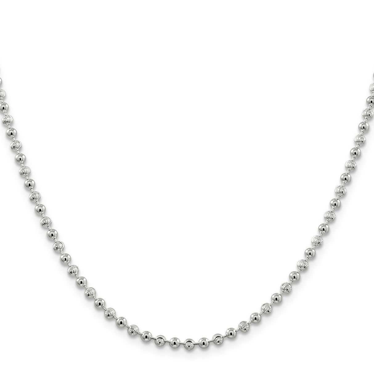 925 White Gold 3 mm Polished Chain Necklace, Solid