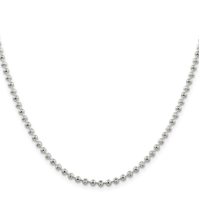 925 White Gold 3 mm Polished Chain Necklace, Solid