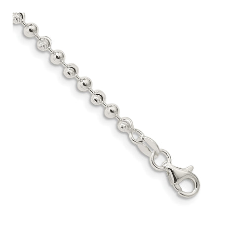925 White Gold 3 mm Polished Chain Anklet, Solid shown for scale