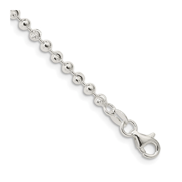 925 White Gold 3 mm Polished Chain Anklet, Solid shown for scale