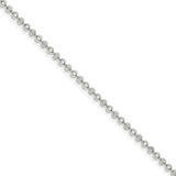 925 White Gold 3 mm Polished Chain Anklet, Solid alternate angle