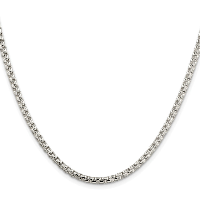 925 White Gold 3.6 mm Box Chain Necklace, Polished