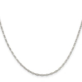 925 White Gold 2.25 mm Polished Chain Necklace, Solid