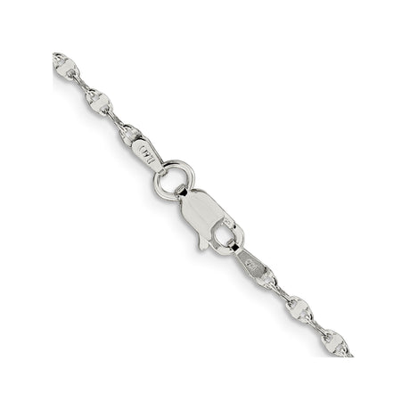 925 White Gold 2.25 mm Polished Chain Necklace, Solid alternate angle