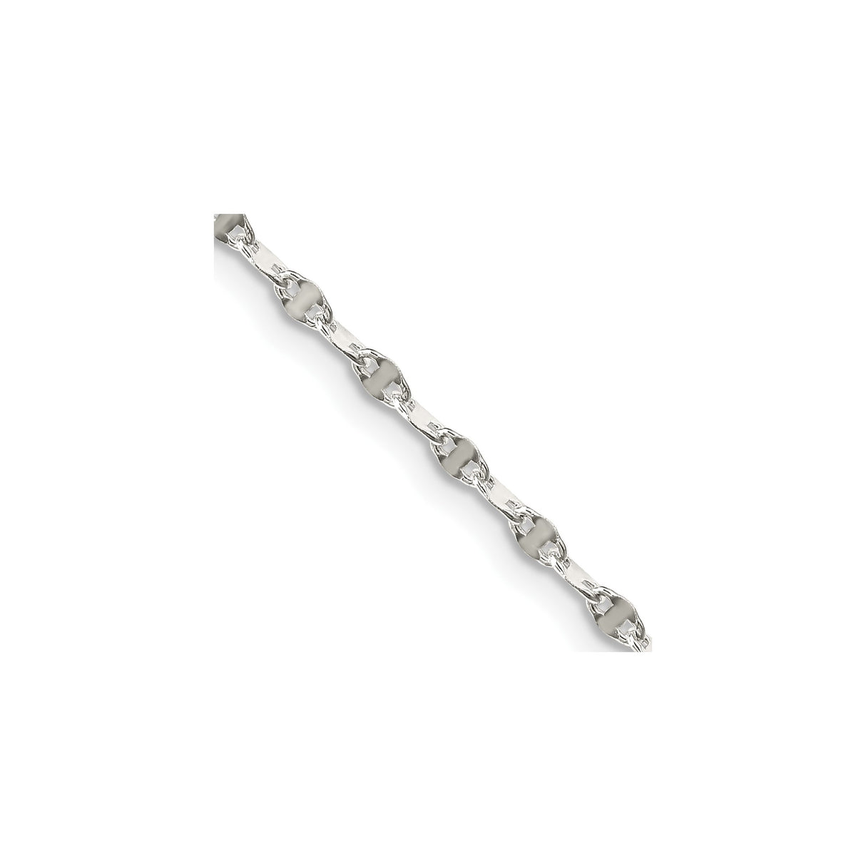 925 White Gold 2.25 mm Polished Chain Necklace, Solid detail view