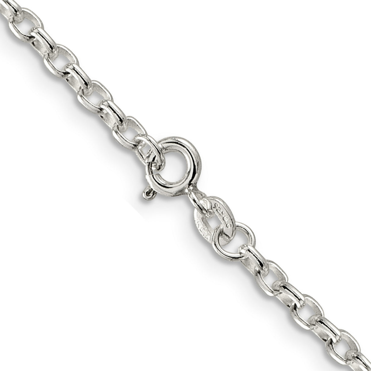 925 White Gold 2.75 mm Polished Chain Necklace, Solid alternate angle