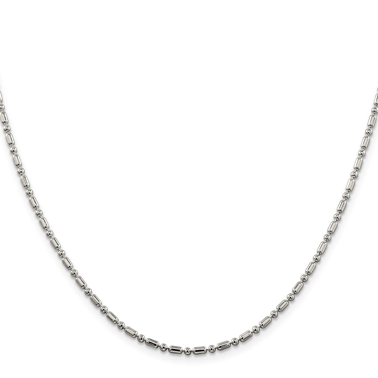 925 White Gold 2 mm Polished Chain Necklace, Solid