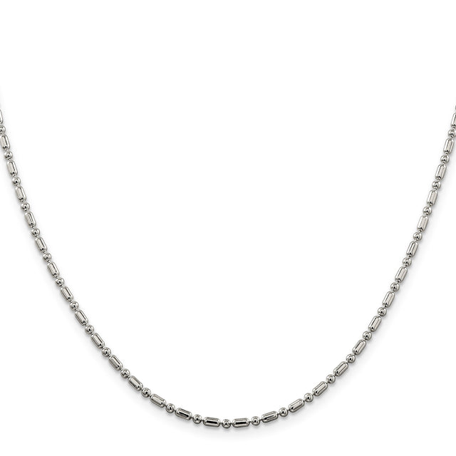 925 White Gold 2 mm Polished Chain Necklace, Solid